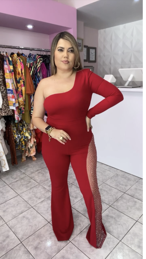 Rhinestone One Shoulder Jumpsuit