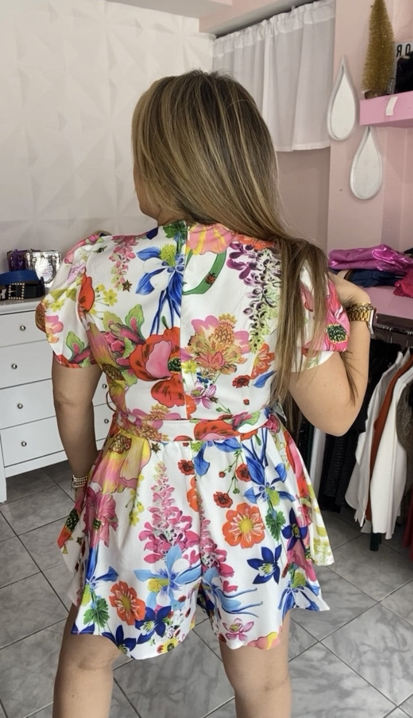 Flower Mini Romper W/Belt