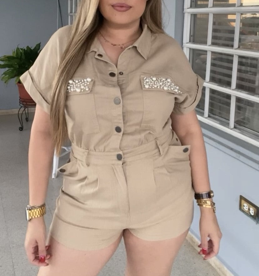 Cream Romper With Pearls