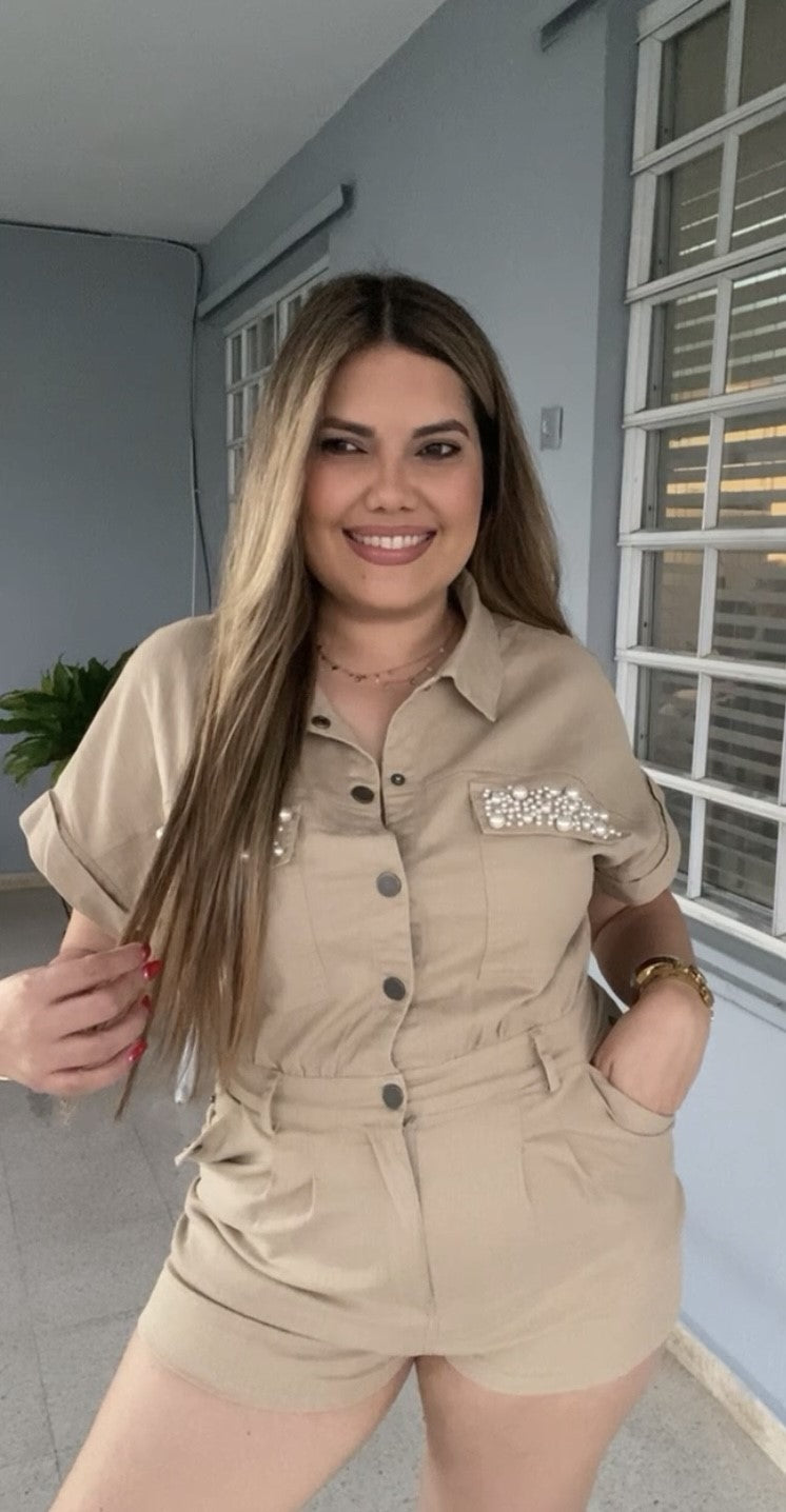 Cream Romper With Pearls