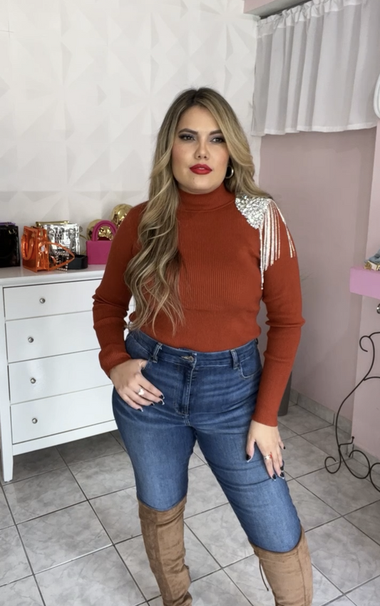 Rust Turtle Neck Top