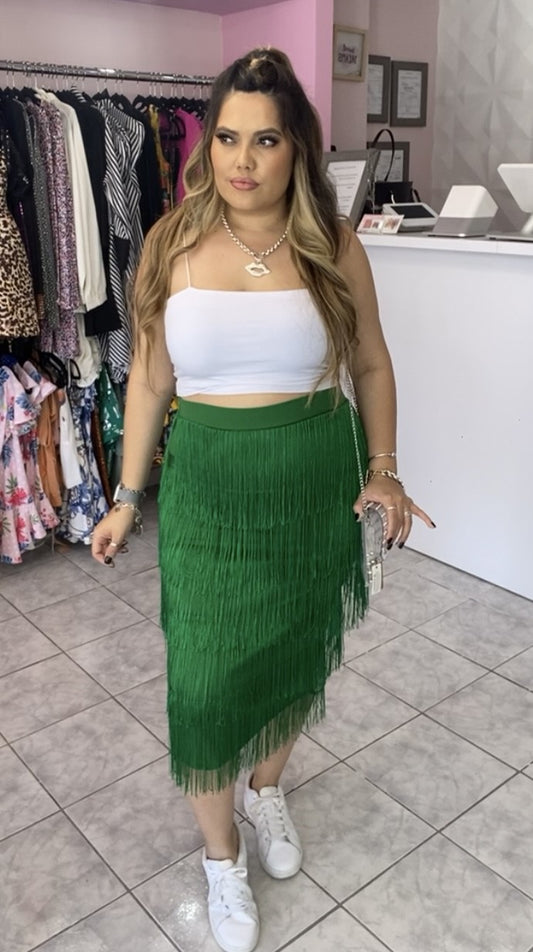 Emerald Fringe Midi skirt