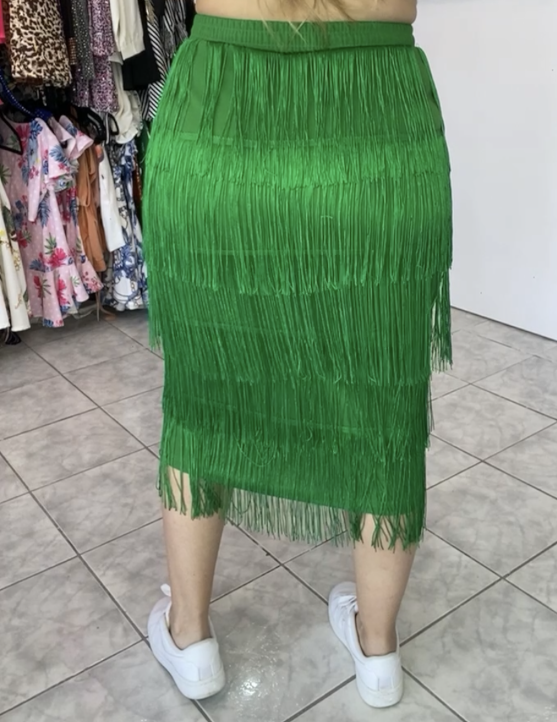 Emerald Fringe Midi skirt